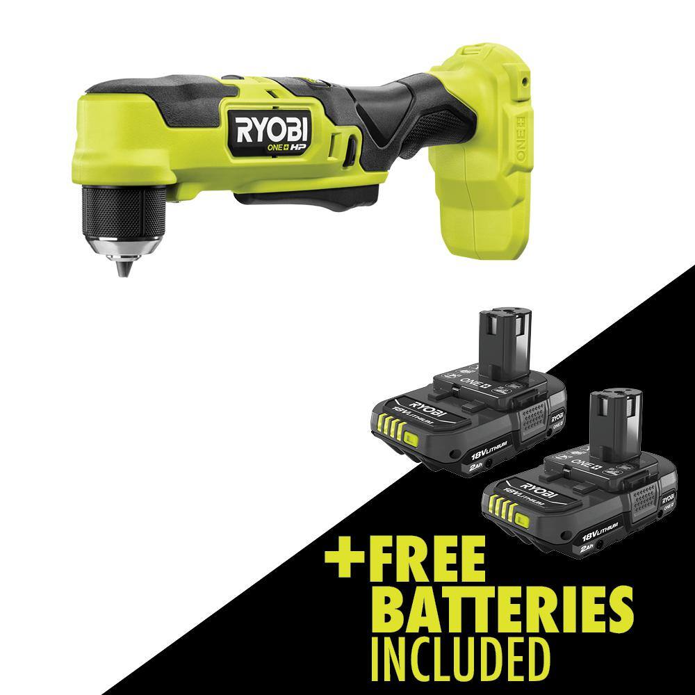 RYOBI ONE+ HP 18V Brushless Cordless Compact 38 in. Right Angle Drill with FREE 2.0 Ah Battery (2-Pack) PSBRA02B-PBP2006