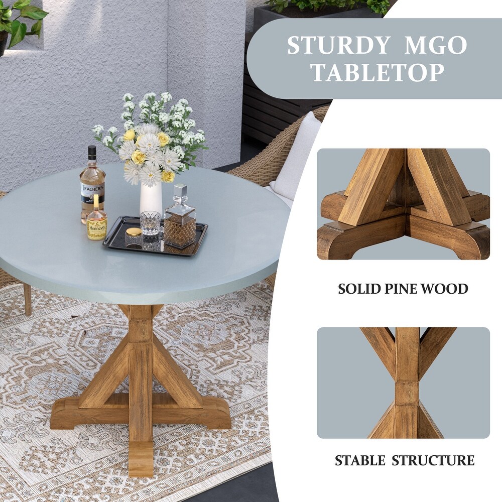 COSIEST Outdoor Round Dining Table with Pedestal Base