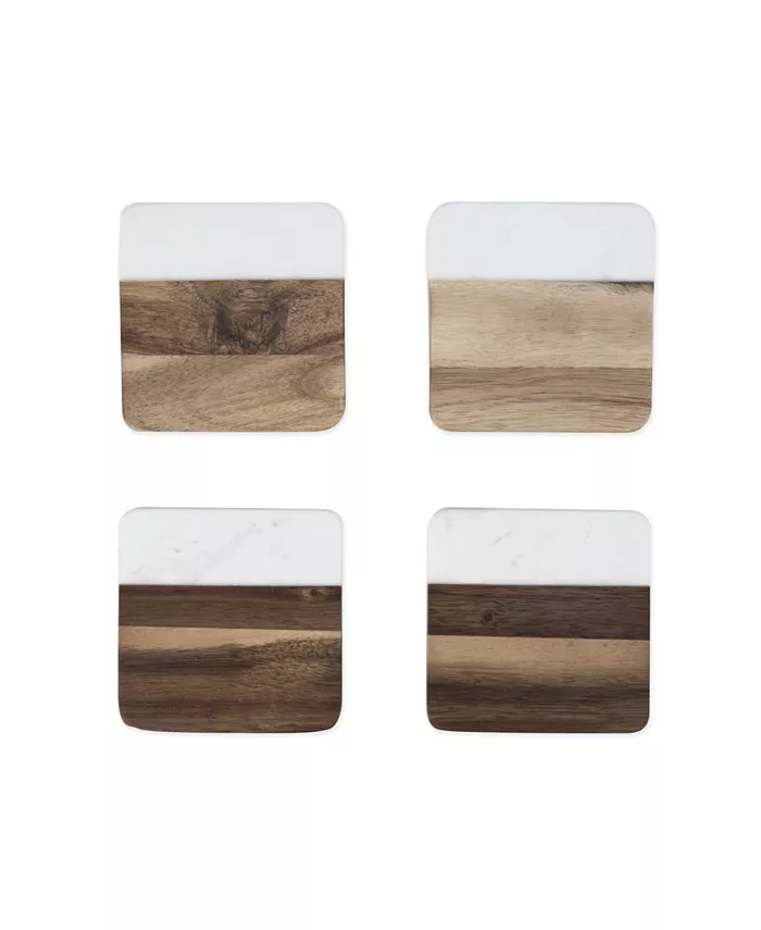 Twine Marble Acacia Coaster Set