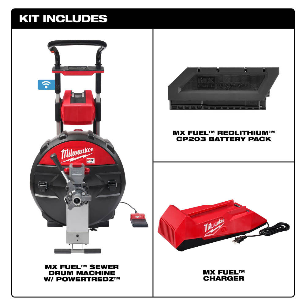 Milwaukee MX FUEL Sewer Drum Machine with POWERTREDZ MXF501-1CP from Milwaukee