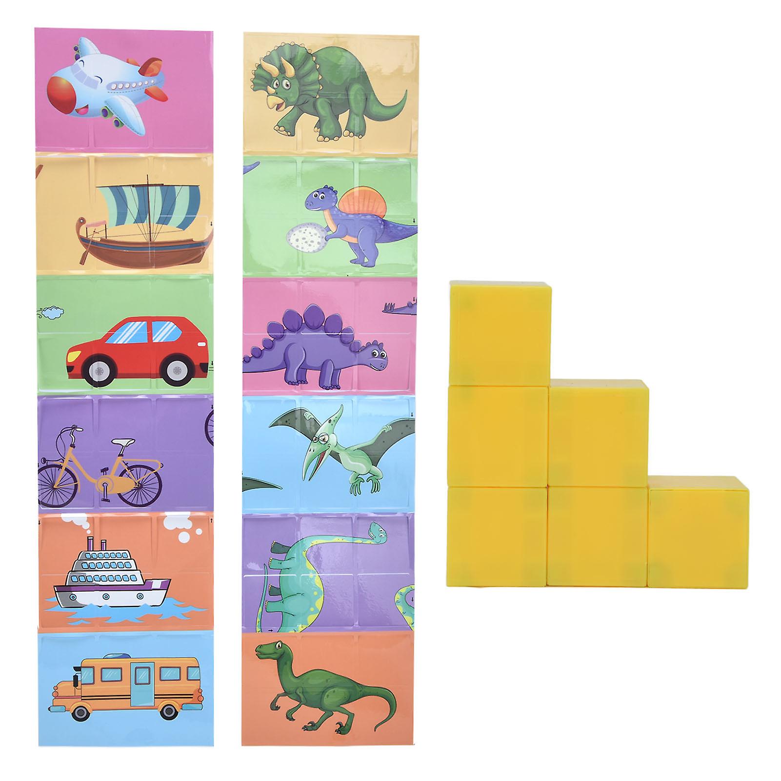 Kids Magnetic Puzzle Blocks Toy Mix Match Blocks Educational Stacking Magnet Building Toydinosaur Vehicle