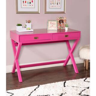 Linon Home Decor 44 in. Rectangular Raspberry Pink 2 Drawer Writing Desk with Built-In Storage THD00683