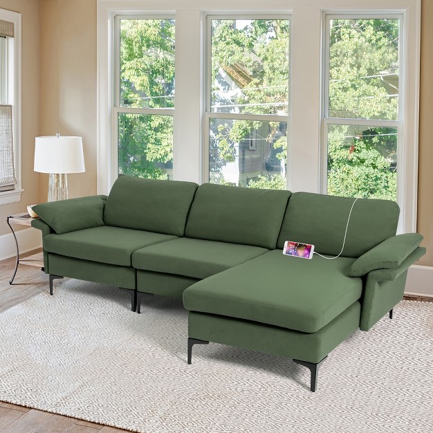 Costway L shaped Modern Modular Sectional Sofa W Reversible Chaise amp 2 Usb Ports