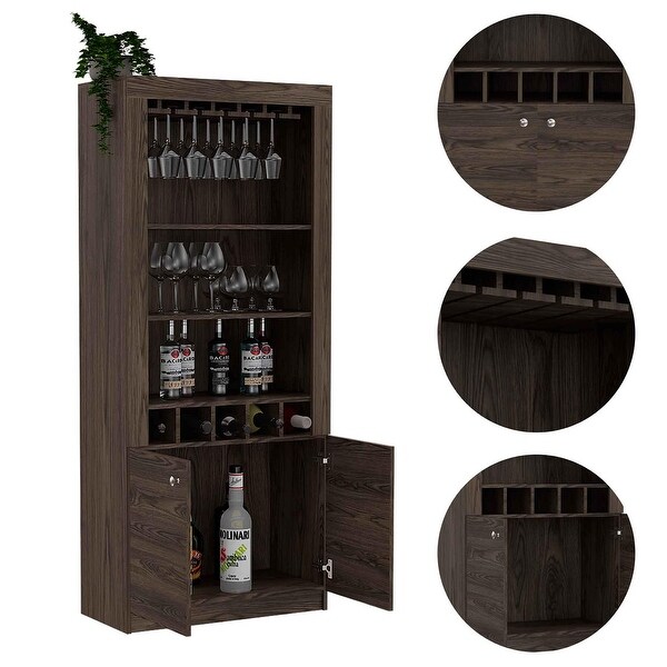 2-Door Bar Cabinet with 3 Shelves and 5 Cubbies