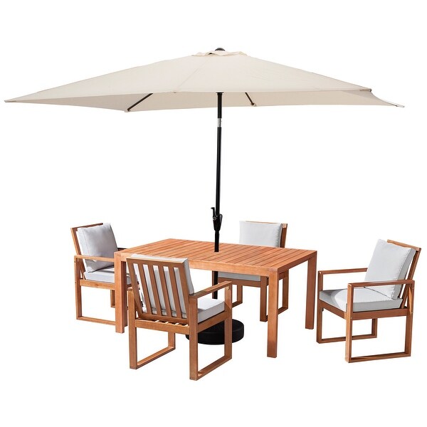 Weston Table with 4 Chairs and 10ft Rectangular Umbrella - 6 Piece Set - N/A - Overstock - 37252540