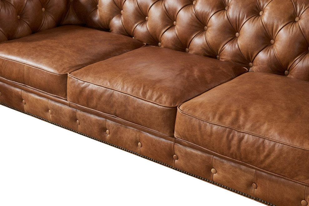 Crafters and Weavers Top Grain Leather Chesterfield Sofa   Traditional   Sofas   by Crafters and Weavers  Houzz