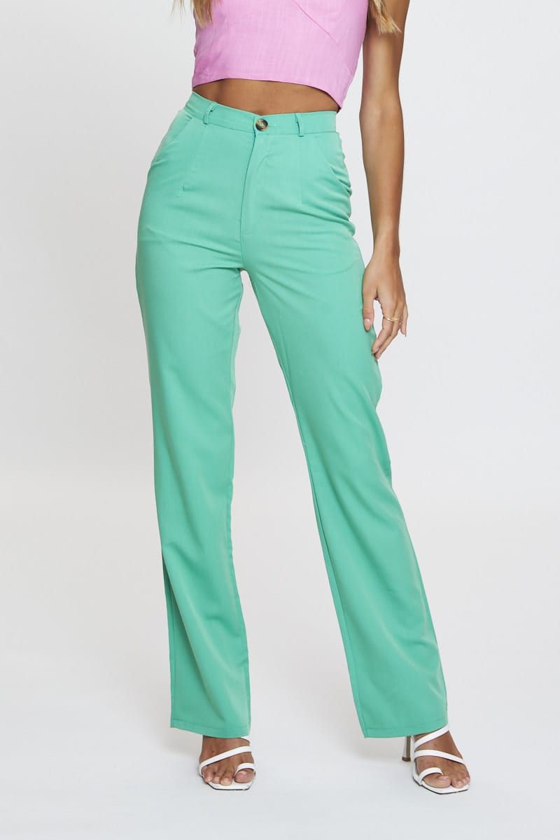 Green Wide Leg Pant High Rise
