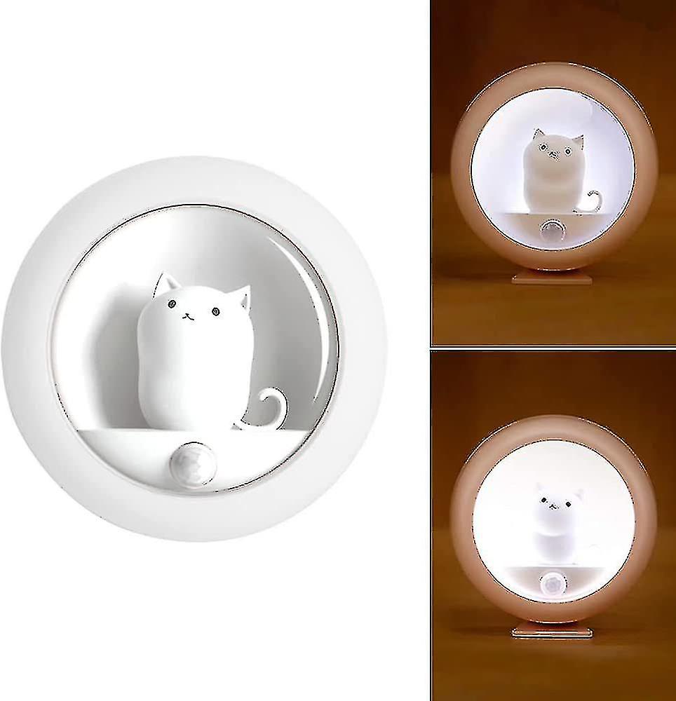 With Motion Detector， Magnetic， Usb Charging， Kitten Night Light， Very Energy-saving， (white)