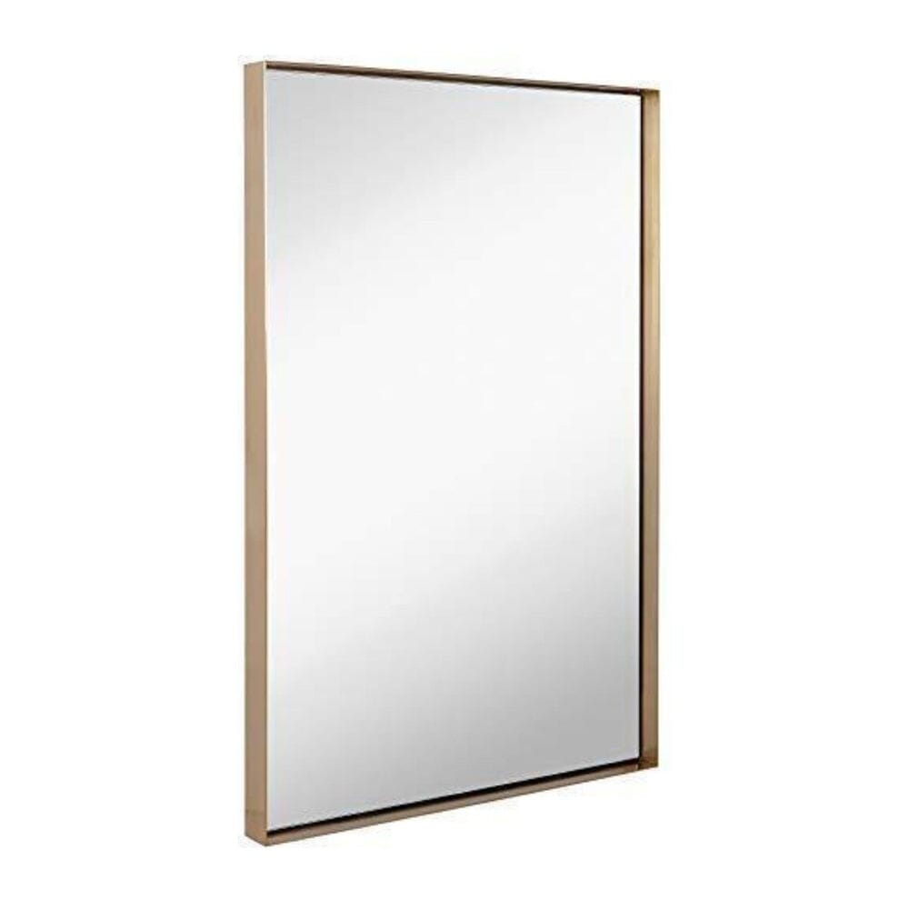 Contemporary Brushed Metal Wall Mirror | Glass Panel Gold Framed Squared Corner Deep Set Design (24