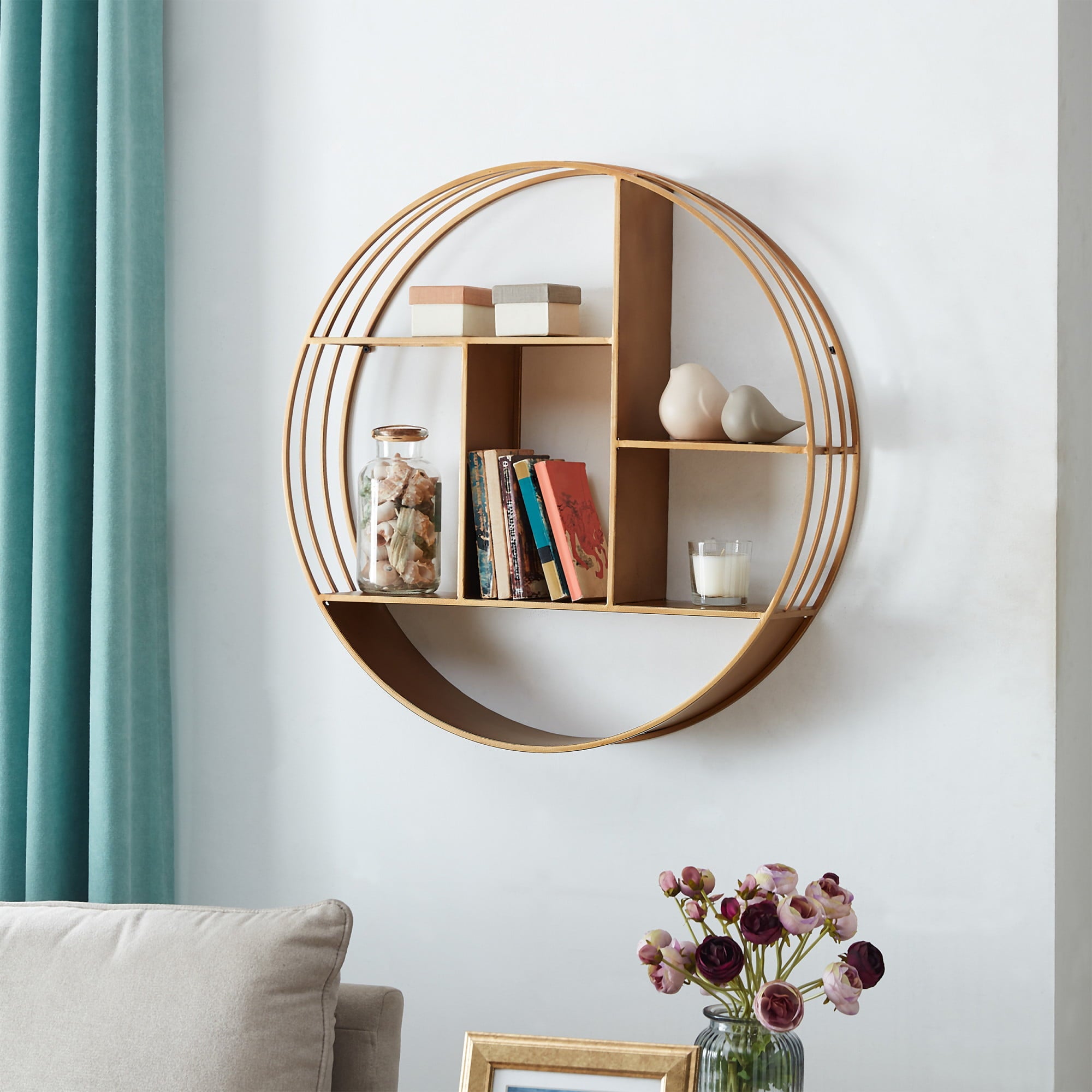 FirsTime & Co. Gold Brooklyn Wall Shelf, Modern, Painted, Round,Metal, 27.5 x 6 x 27.5 in