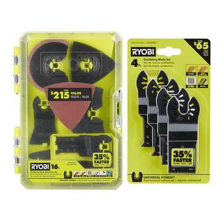 RYOBI 16-Piece Oscillating Multi-Tool Blade Accessory Set with 4-Piece Wood and Metal Oscillating Multi-Tool Blade Set A241601-A24402