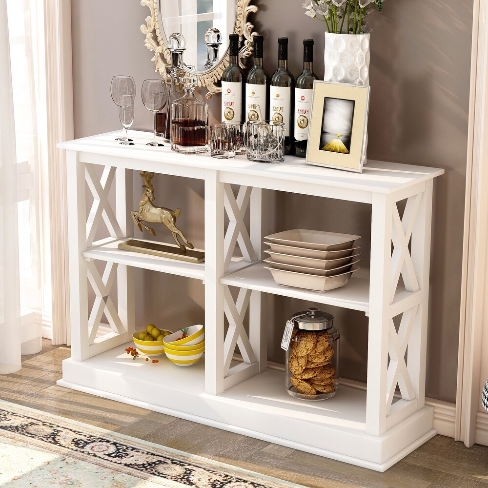 Rustic Console Table Wood Side Table with 3 Tier Storage Shelves