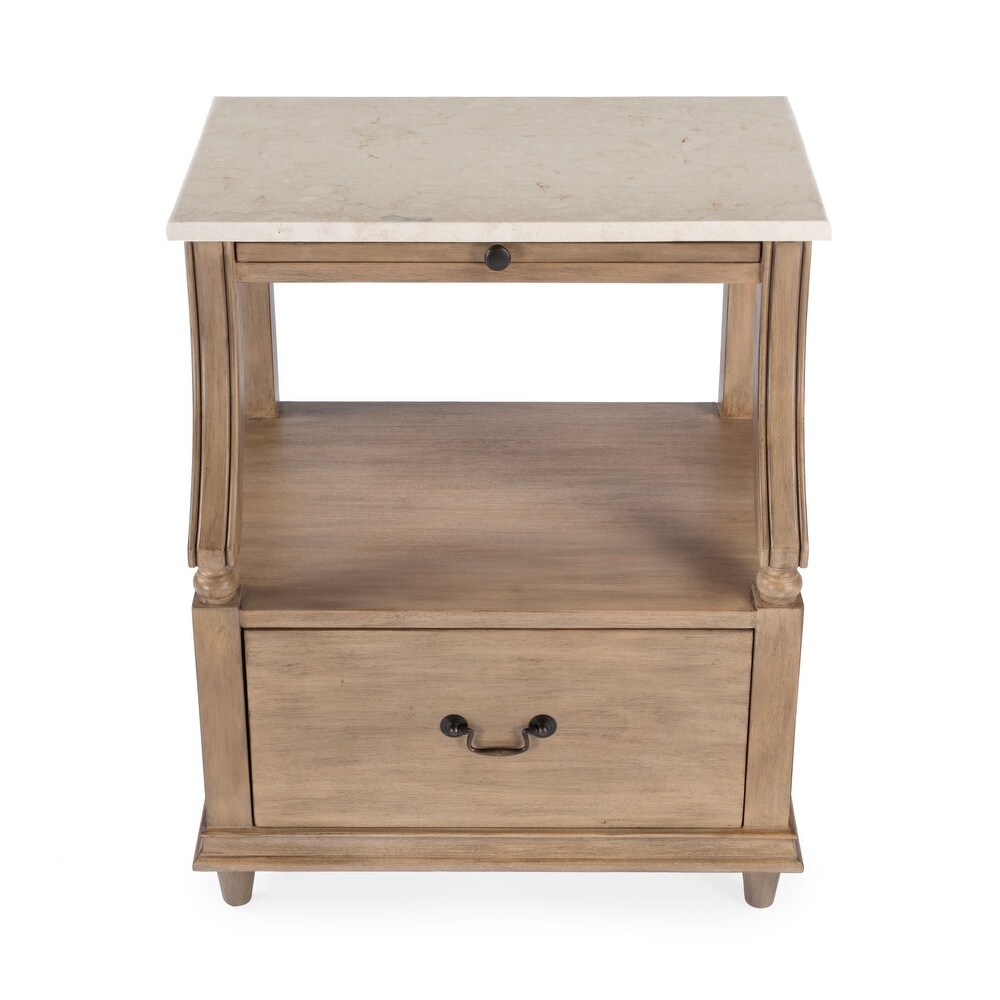 Mabel Genuine Marble and Wood 1 Drawer Nightstand