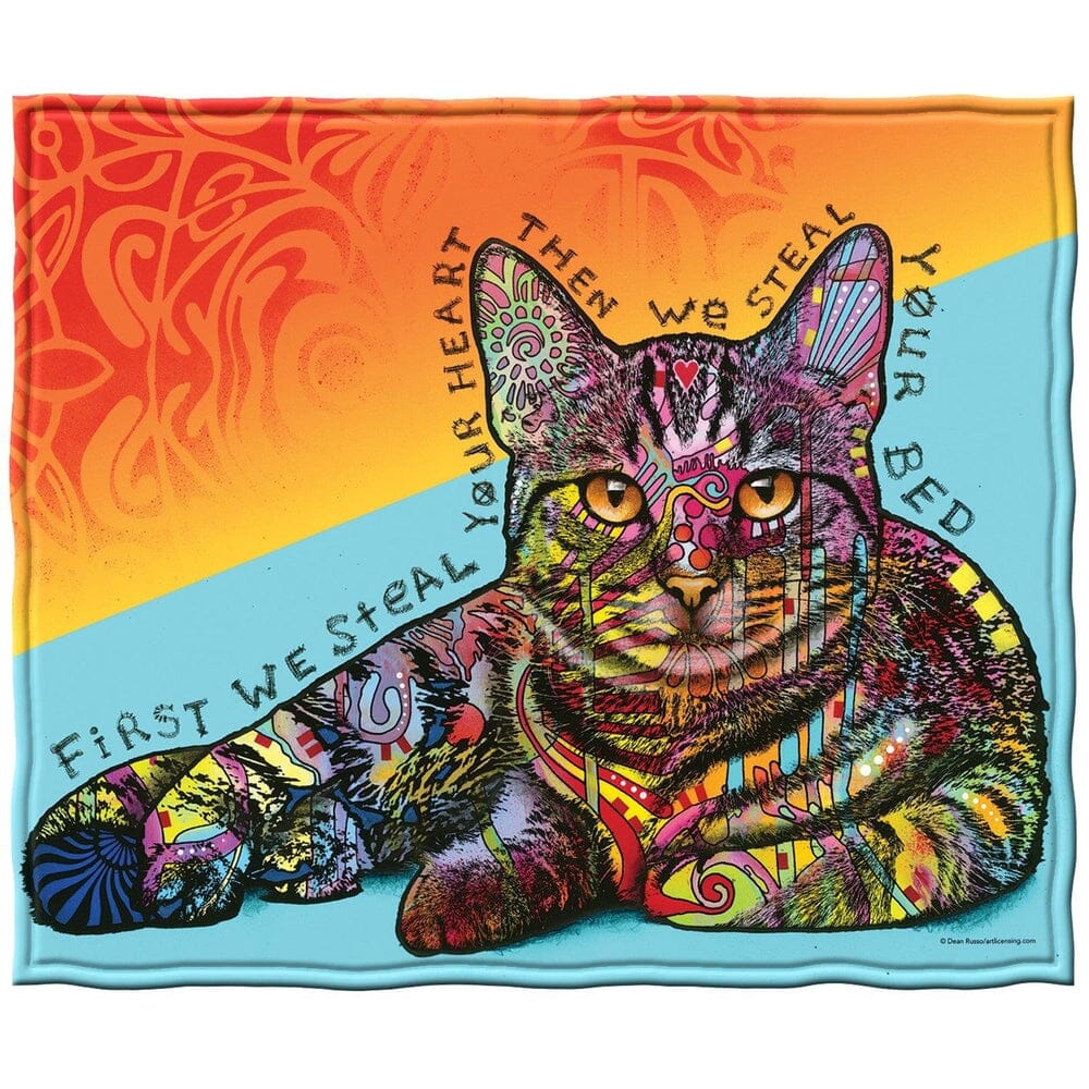 Steals your Heart & Bed Cat Super Soft Plush Fleece Throw Blanket by Dean Russo