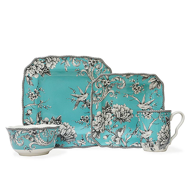 222 Fifth Adelaide Turquoise 16-pc. Square Dinnerware Set