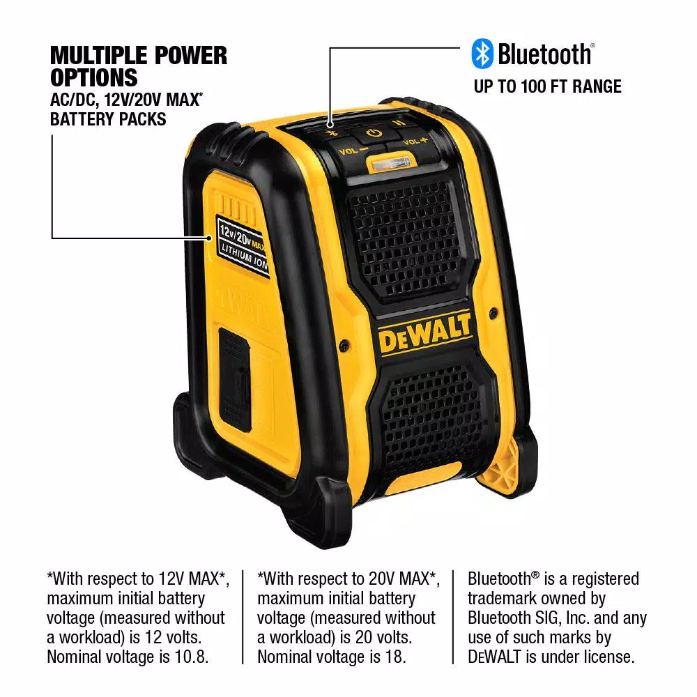 DEWALT 20-Volt/12-Volt Max Bluetooth Speaker and#8211; XDC Depot