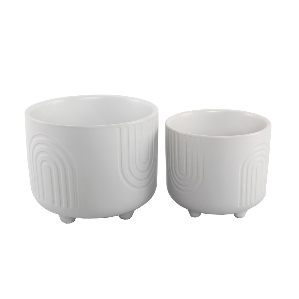 6IN   4.75 IN Rainbow Ceramic Footed Planter  SET OF 2