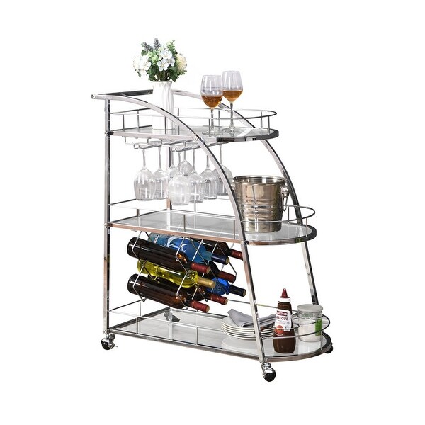 3 Tier Bar Cart Serving Cart with Wine Rack on Wheels for Dining Room