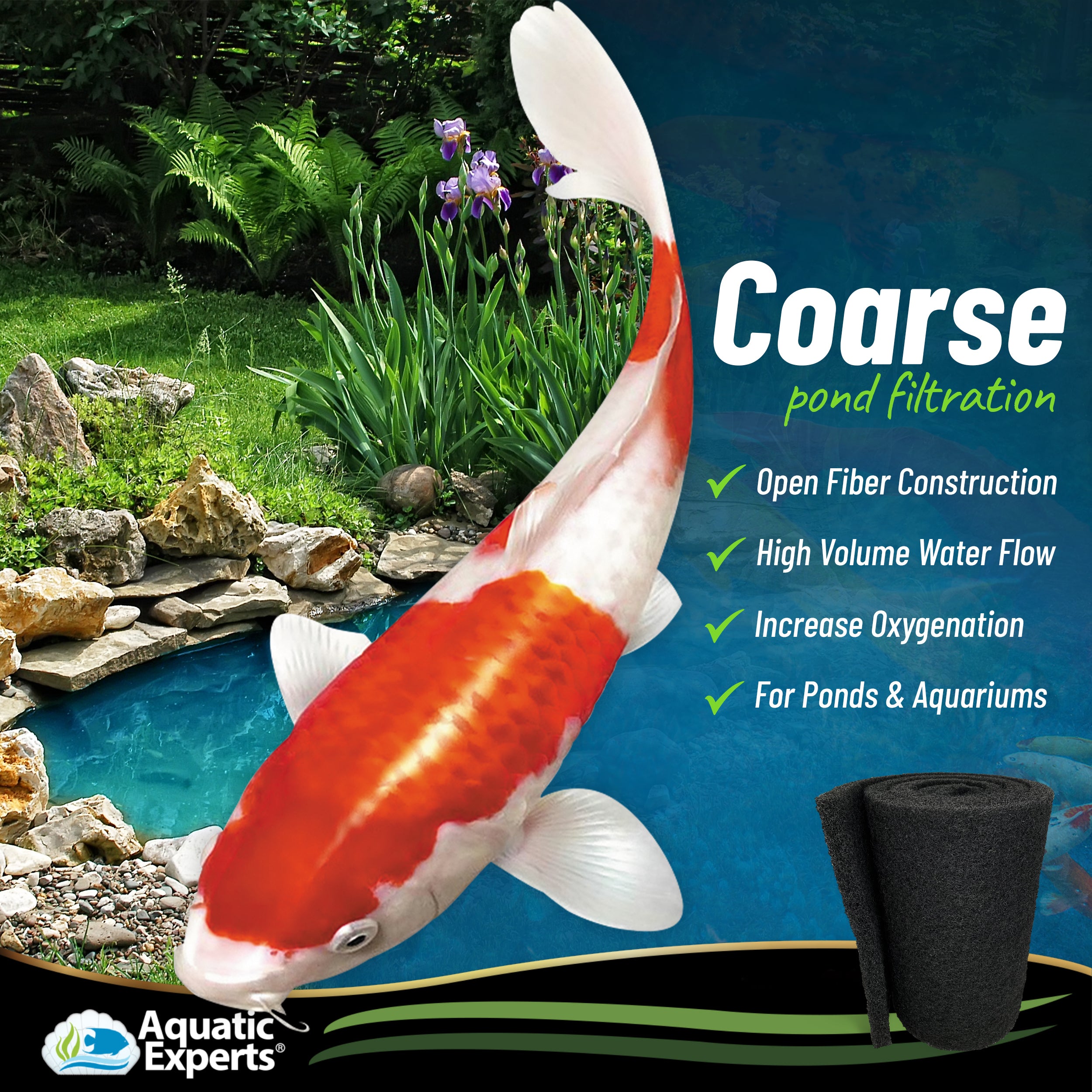 Aquatic Experts - Classic Black Koi Pond Filter Pad， Coarse Filter Pad， Bulk Roll， 12