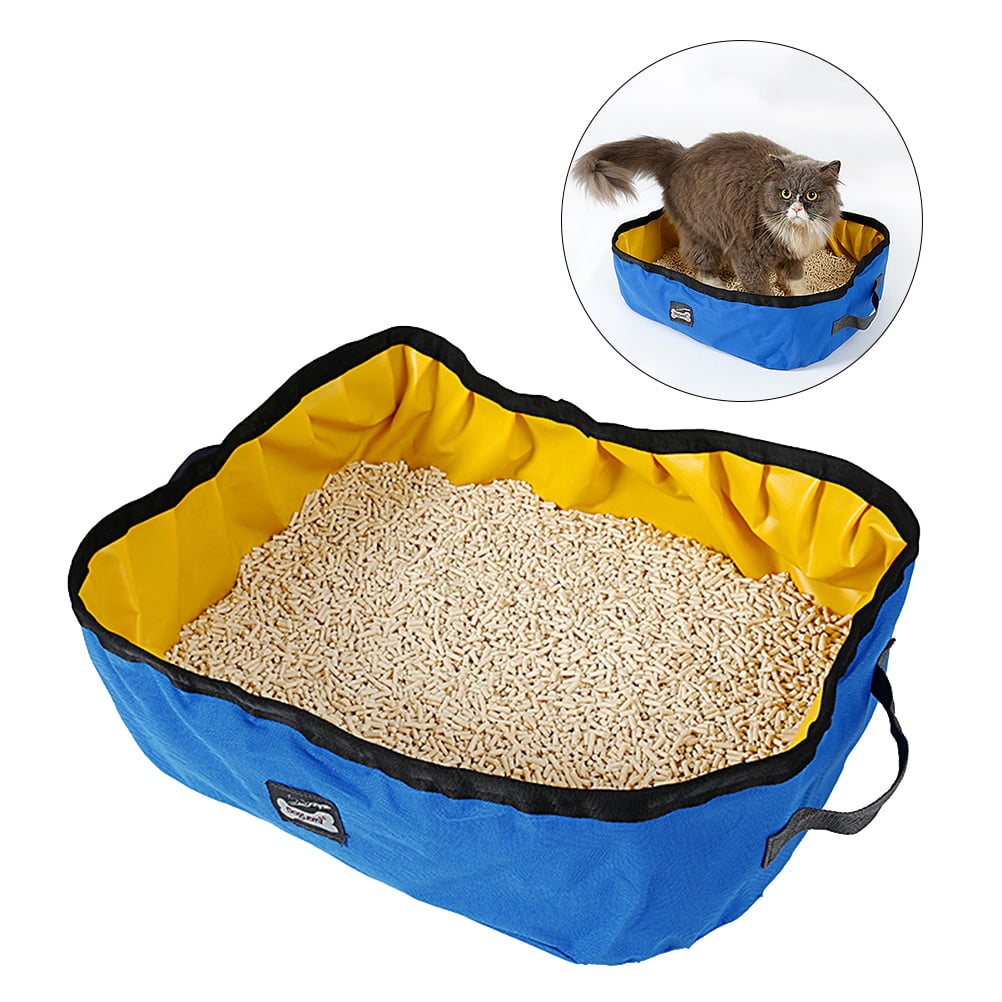 HEMOTON Portable Outdoor Cat Litter Box Soft Waterproof Foldable Travel Cat Litter Pan (Blue)