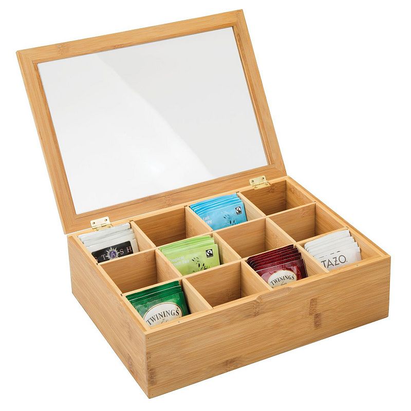 mDesign Formbu Stackable 12-Compartment Tea Organizer with Lid