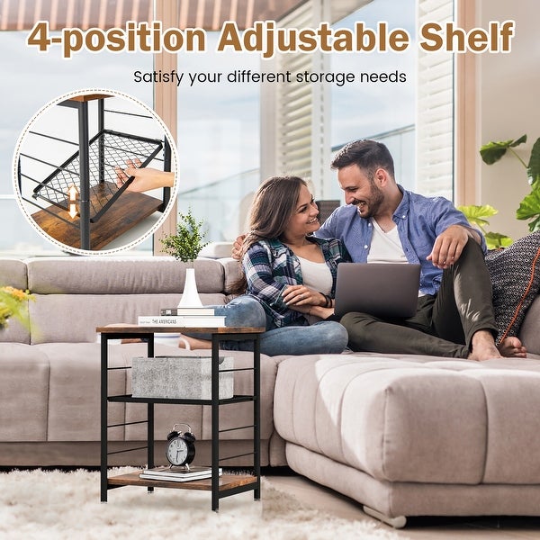 Costway 2 PCS 3-Tier Side End Table with Adjustable Mesh Shelf Narrow - 15'' x 12'' x 20'' (Lx Wx H)