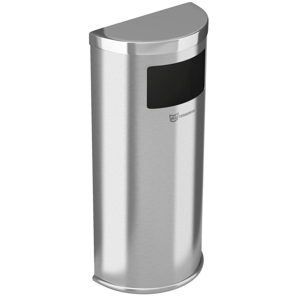 HLS COMMERCIAL 9 Gal. Stainless Steel Trash Can with Inner Bin Half-Round Side-Entry with Wall Mount for Restroom Office Lobby THDC01G09A