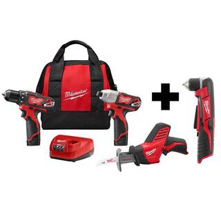 MW M12 12V Lithium-Ion Cordless Combo Tool Kit (3-Tool) with M12 Right Angle Drill 2498-23-2415-20