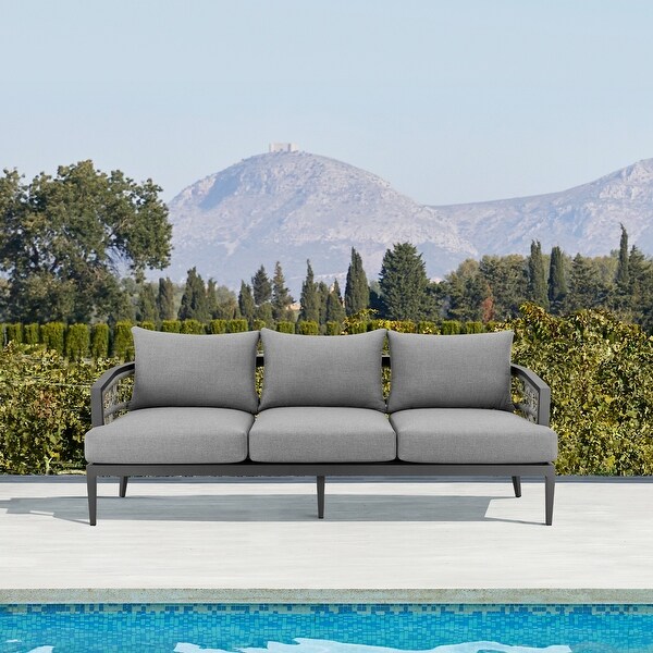 Zella Outdoor Patio 4 Piece Conversation Set in Aluminum with Light Gray Rope and Cushions