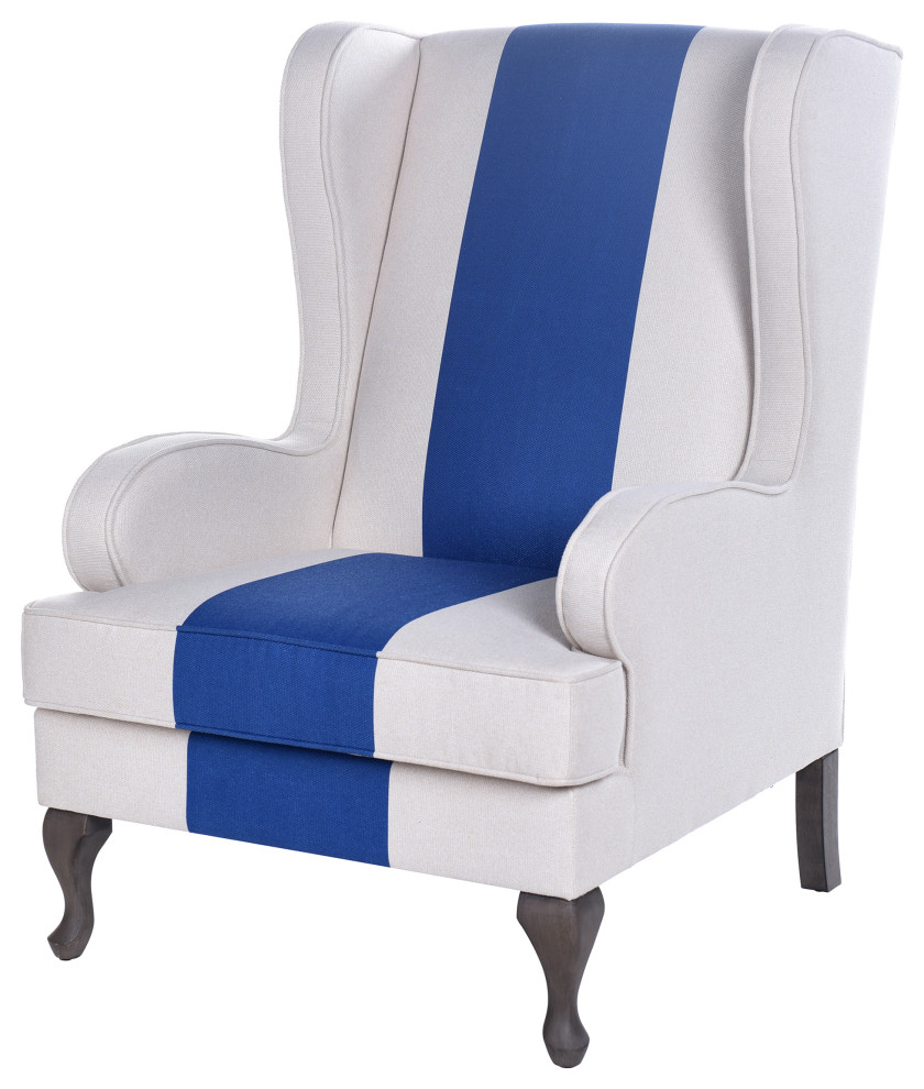 Dann Foley Accent Chair White and Blue Upholstery Espresso Brown Finish   Traditional   Armchairs And Accent Chairs   by StyleCraft  Houzz