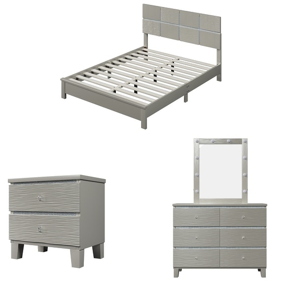 Champagne Silver 5 Pieces Bedroom Sets BedandNightstand*2 DresserandMirror - - 37516416