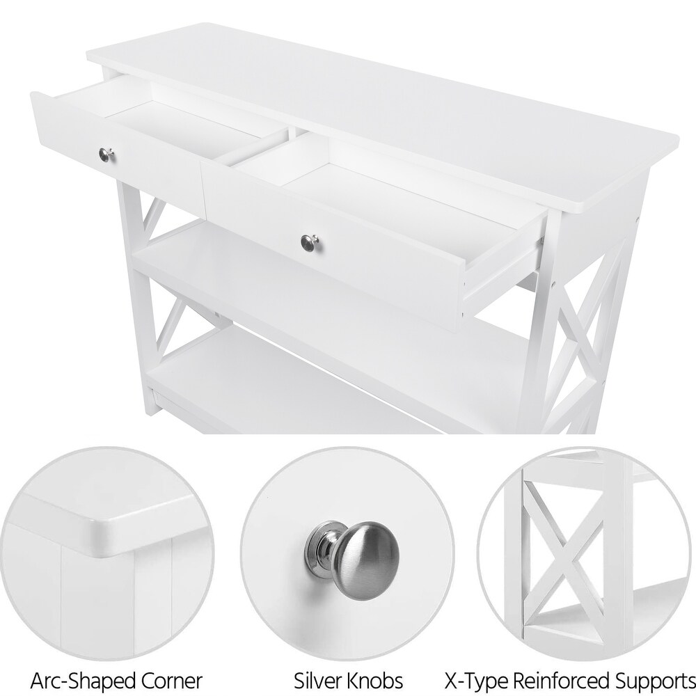 Console Table with Drawer 3 Tier Entryway Table with Storage Shelves  Wood Narrow Sofa Table