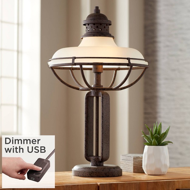 High With Usb Dimmer Rust Bronze Haft Dome Glass Shade For Bedroom Living Room House Desk