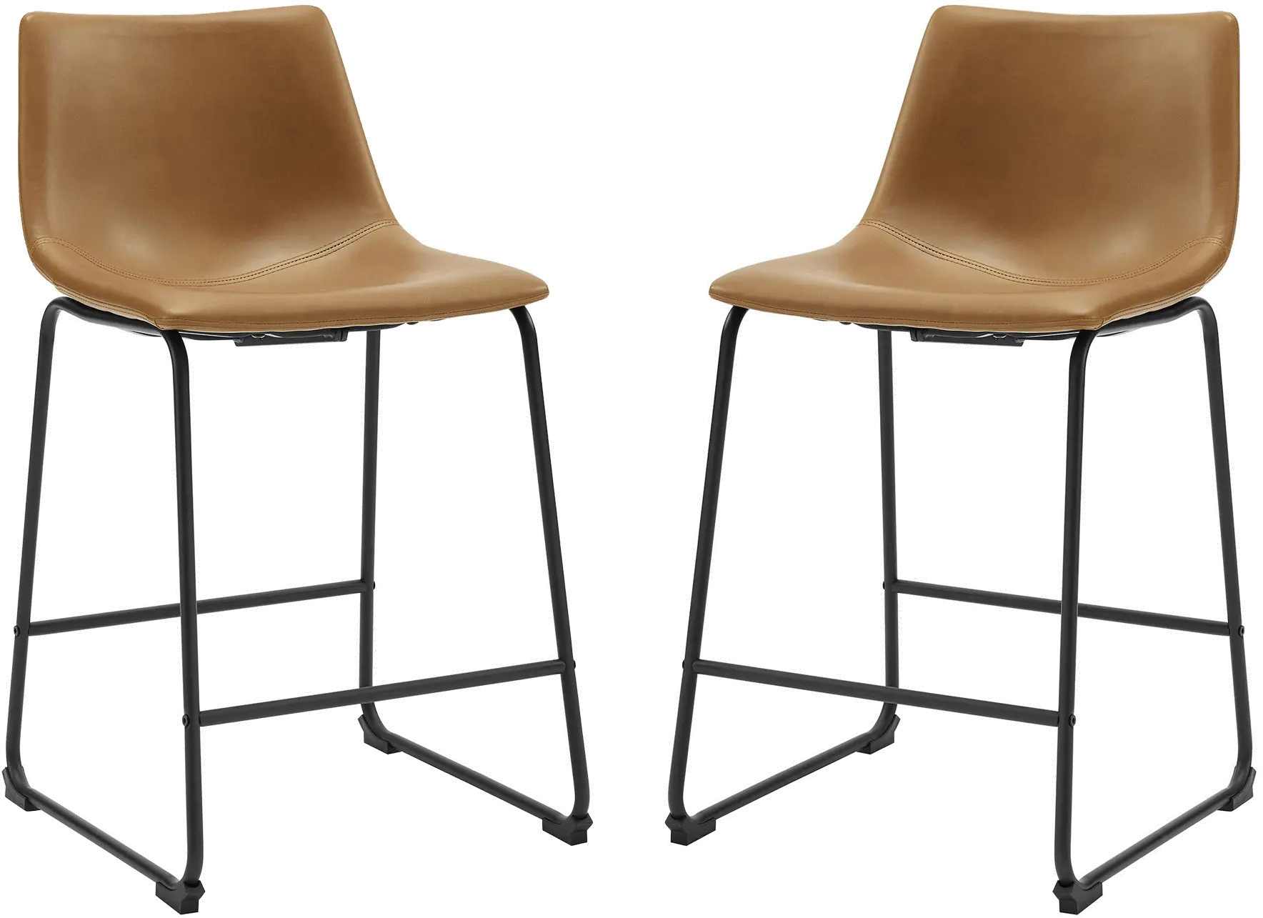 Slope Saddle Brown Counter Height Stool， Set of 2 - Walker Edison