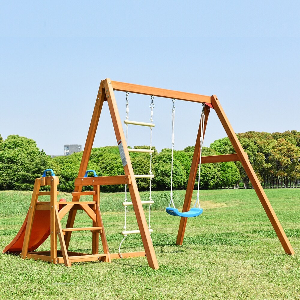 Outdoor Backyard Playground Climb Swing Set with Slide for Kids
