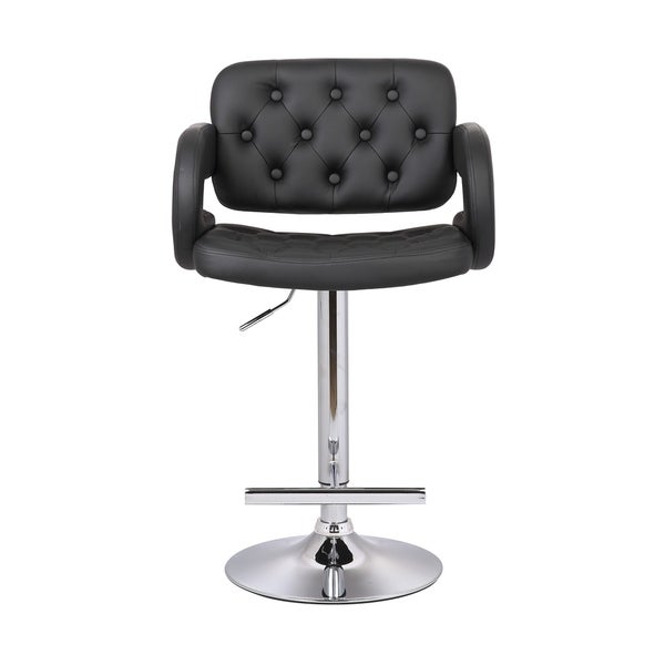 Button-tufted Leather Upholstered Modern Adjustable Bar Stool Set of 3