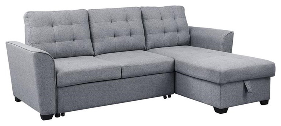 Avery Light Gray Fabric Sleeper Sectional Sofa with Reversible Storage Chaise   Contemporary   Sectional Sofas   by Homesquare  Houzz