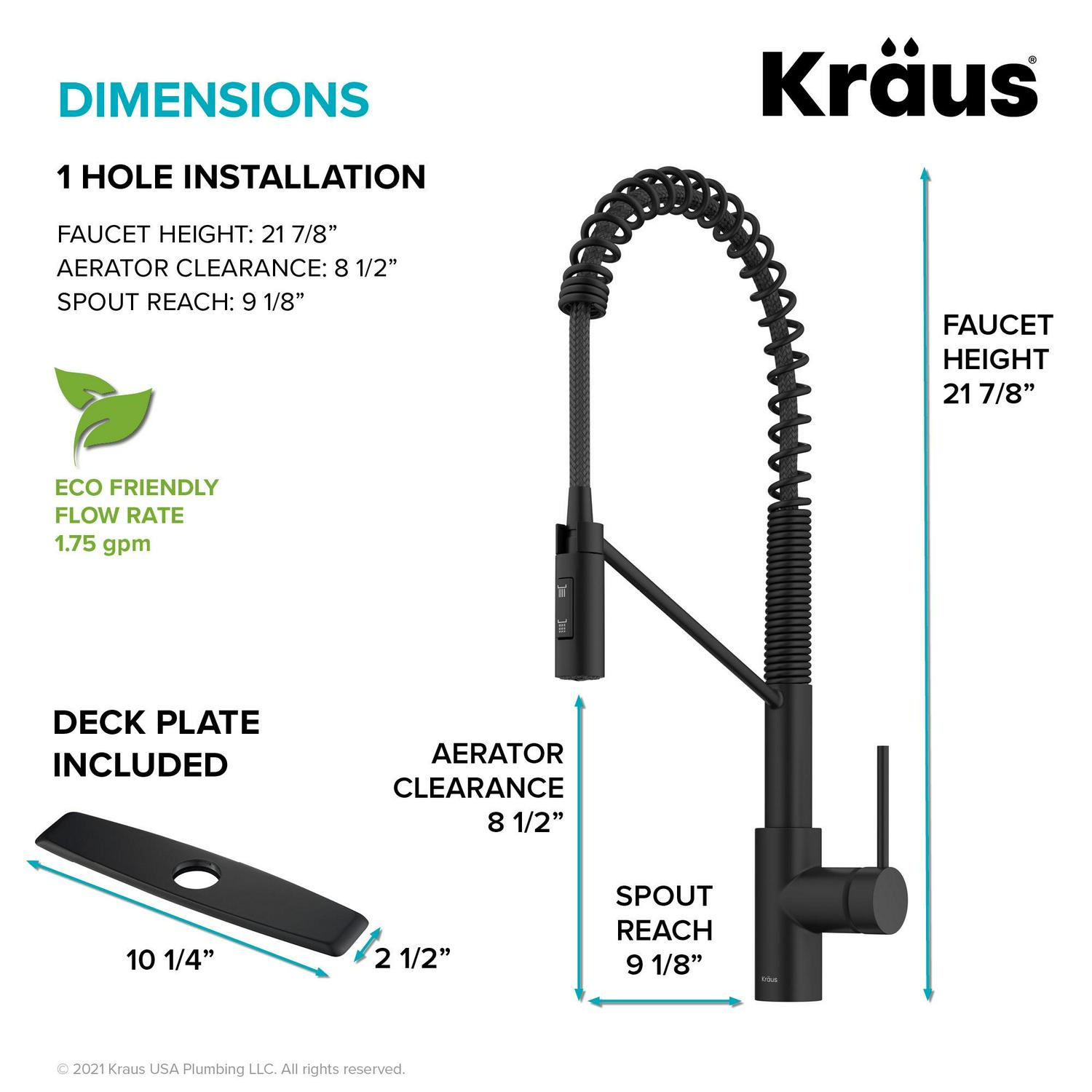 Kraus Oletto Commercial Style Pull-Down Single Handle Kitchen Faucet with QuickDock Top Mount Installation Assembly in Matte Black