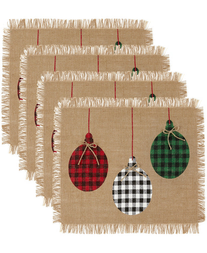 Elrene Farmhouse Living Holiday Rustic Ornaments Burlap Placemat Set of 4 13 x 19