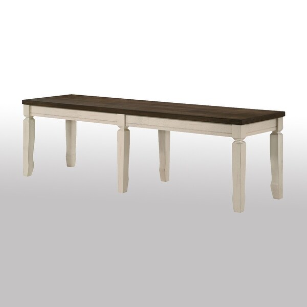 Wood Dining Bench in Weathered Oak and Cream Finish