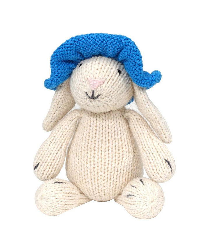 Melange Collection White Bunny with Blue Sun Hat Plush Toy