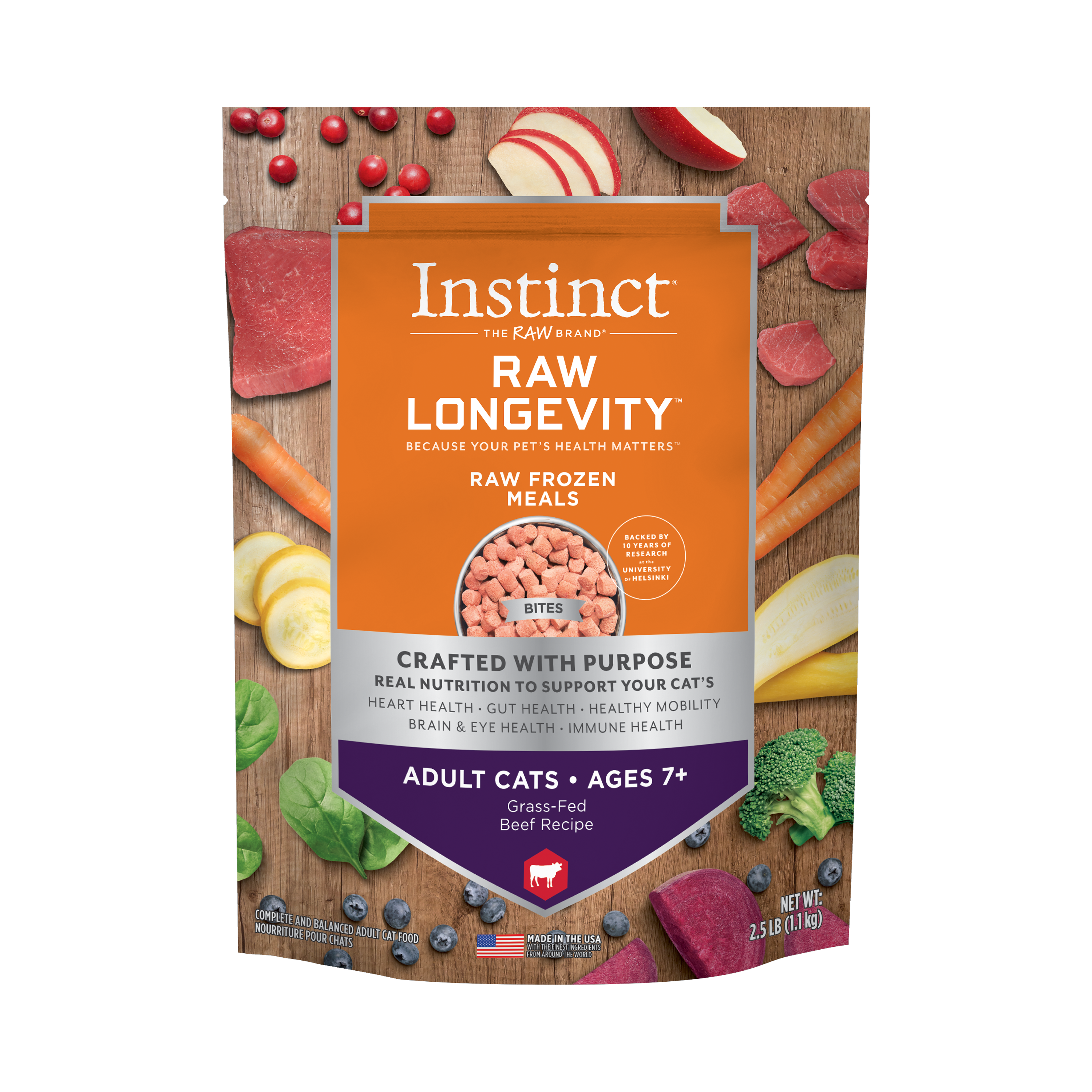 Instinct Longevity Frozen Bites Grass-Fed Beef Recipe For 7+ Adult Cat