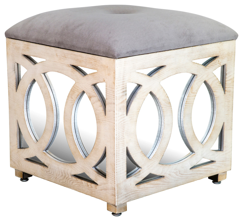 Tyra Mirrored Ottoman   Farmhouse   Footstools And Ottomans   by Statements by J  Houzz