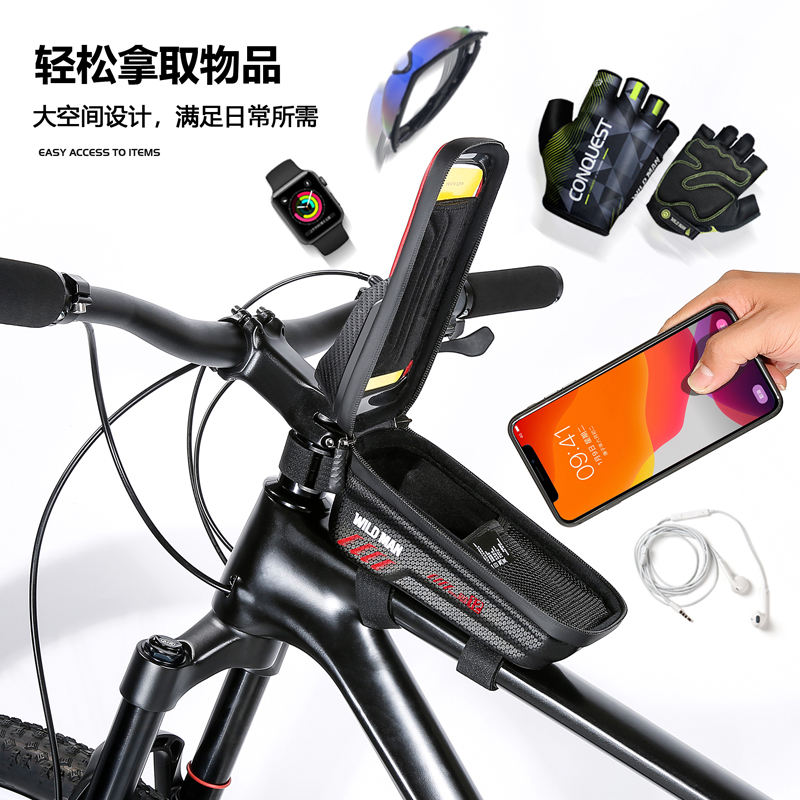 WILD MAN Customized Hard shell Bicycle Bag  E12 Waterproof Handlebar Mobile Phone Screen Touch Bike Bag Bicycle