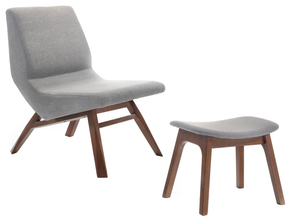 Modrest Whitney Modern Charcoal and Walnut Accent Chair and Ottoman   Midcentury   Armchairs And Accent Chairs   by Vig Furniture Inc.  Houzz