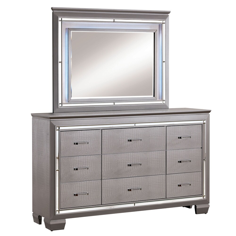 Ruff Crocodile Contemporary Wood 9 Drawer 2 piece Dresser and Mirror Set by Furniture of America