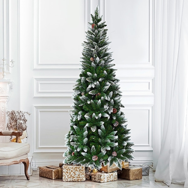 Artificial Pencil Christmas Tree Snow Flocked with Metal Stand