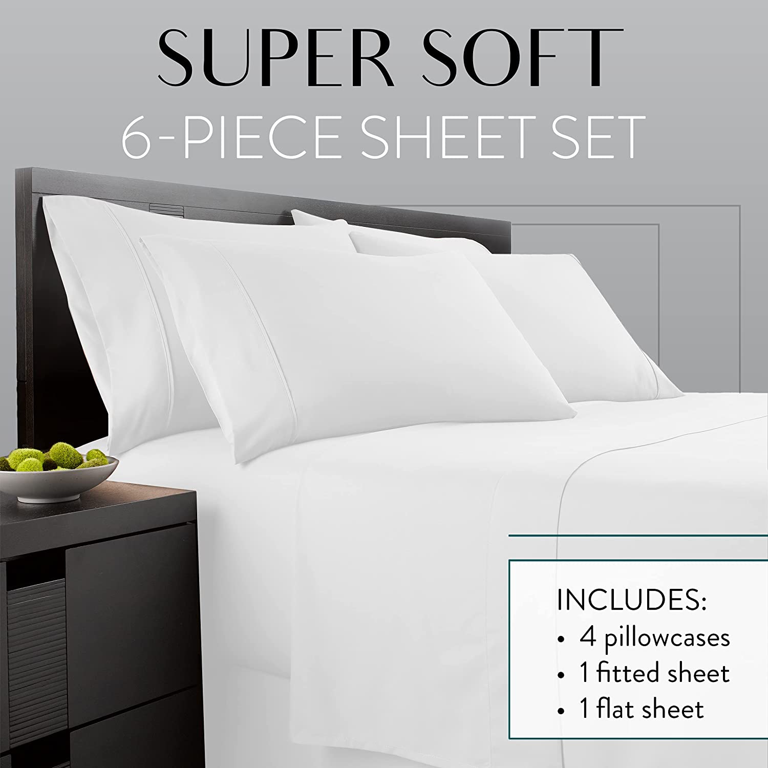 Danjor Linens 6 Piece Hotel Luxury Soft Microfiber 1800 Series Premium Bed Sheets Set with Deep Pockets， Queen， White