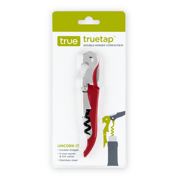 True Truetap Metallic Red Double Hinged Waiter s Corkscrew Stainless Steel Wine Key With Foil Cutter