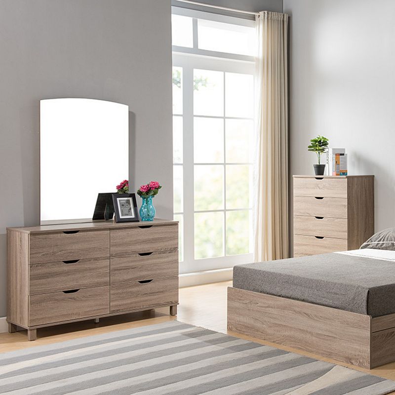 FC Design Dark Taupe Dresser with 6 Drawers and Cutout Curved Handles